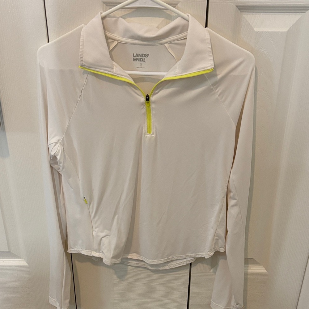Lands' End Women's White Long Sleeve Zip Top
